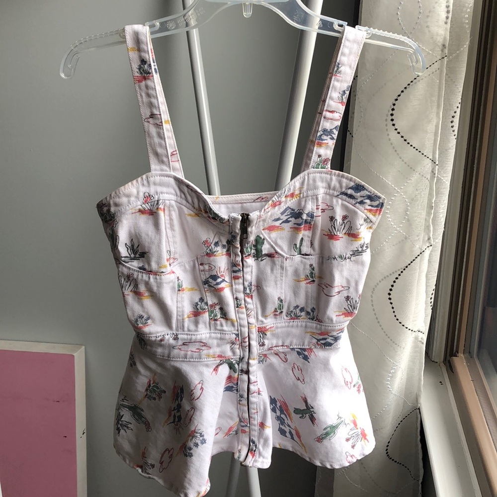 White denim zip peplum top